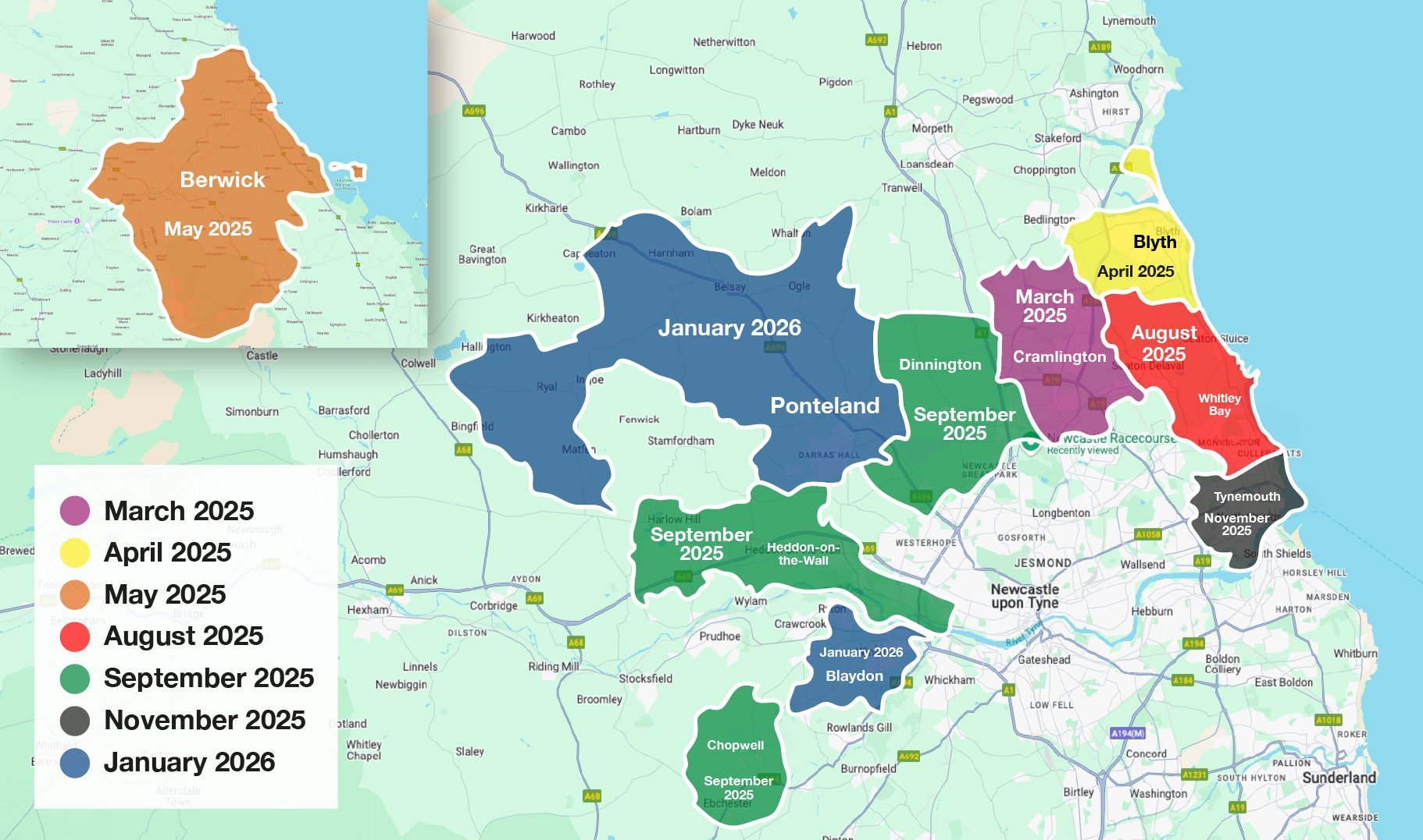 map showing when and where smart meters will be fitted